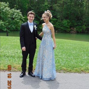 Baby blue floor length prom dress
